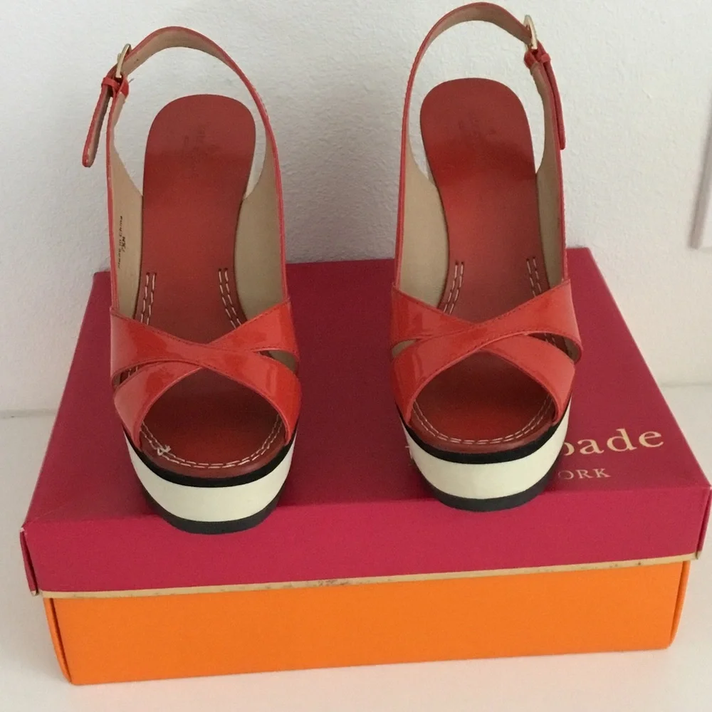 Kate Spade Coral Patent Crisscross Platform Slingback Sandals